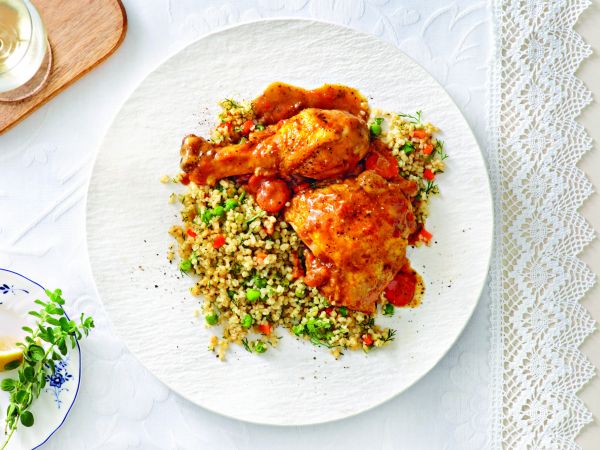 Κοτόπουλο κατσαρόλας λαδορίγανη με πλιγούρι λαχανικών | imommy.gr